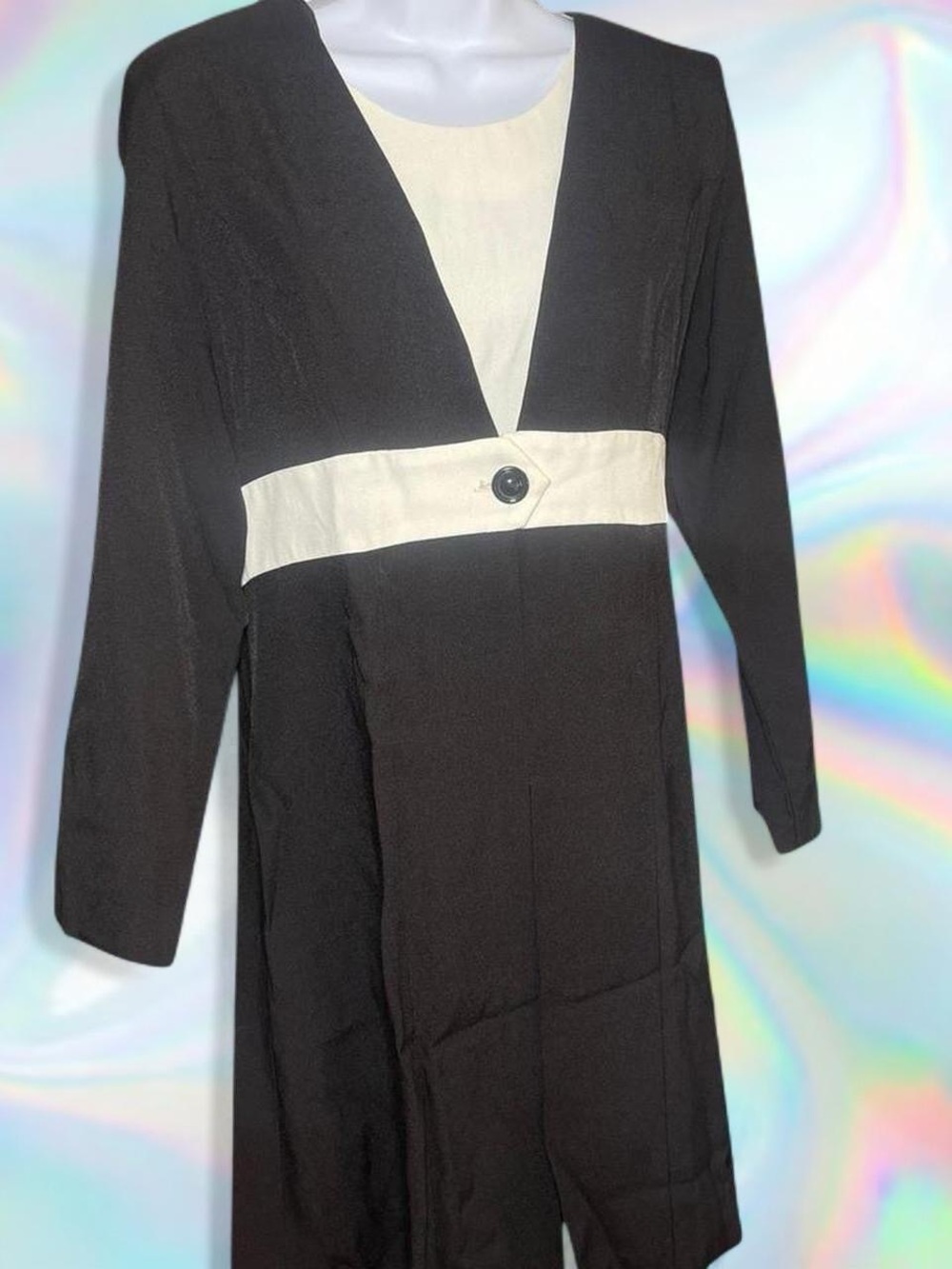 Elegant Black and Cream Long Sleeve Dress